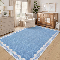 Tappeto lavabile per camera da letto Garvee 80x150 cm, antiscivolo, moderno motivo a onde, tappetino a pelo corto per soggiorno, blu