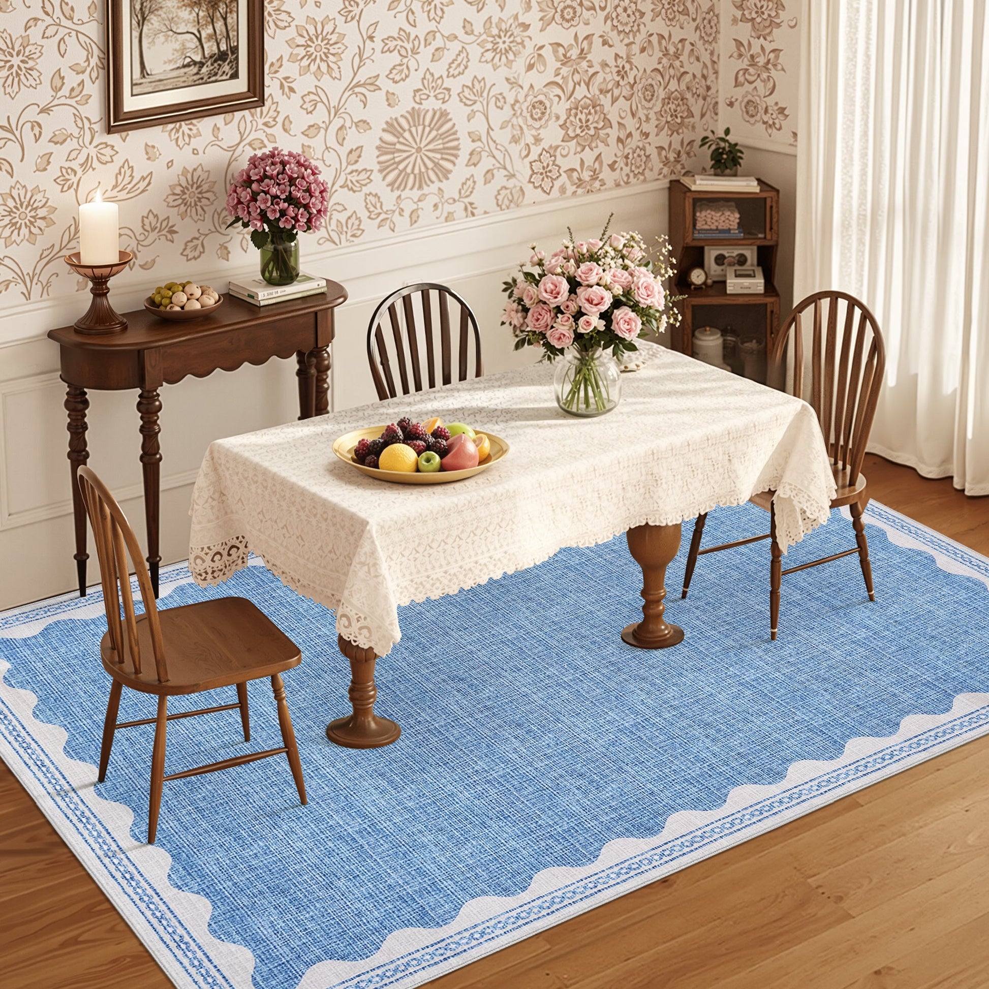 Tappeto lavabile Garvee 60 x 230 cm, antiscivolo, motivo a onde moderno, blu, pelo corto, versatile per ingresso e lavanderia