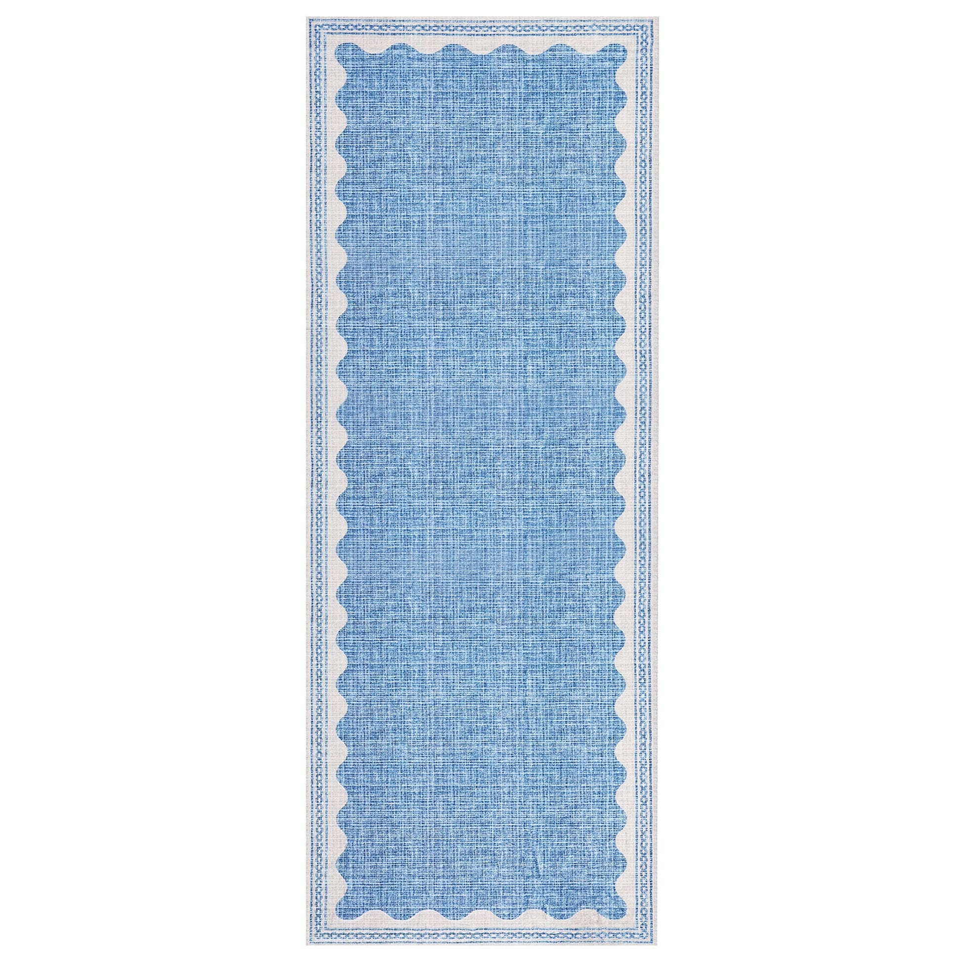 Tappeto lavabile Garvee 60 x 230 cm, antiscivolo, motivo a onde moderno, blu, pelo corto, versatile per ingresso e lavanderia