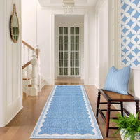Tappeto lavabile per camera da letto Garvee 80x150 cm, antiscivolo, moderno motivo a onde, tappetino a pelo corto per soggiorno, blu