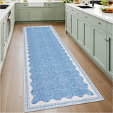 Tappeto lavabile Garvee 60 x 230 cm, antiscivolo, motivo a onde moderno, blu, pelo corto, versatile per ingresso e lavanderia