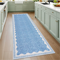 Tappeto lavabile Garvee 60 x 230 cm, antiscivolo, motivo a onde moderno, blu, pelo corto, versatile per ingresso e lavanderia