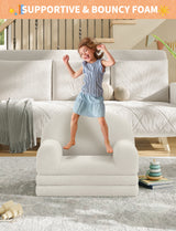 Garvee Divano Pieghevole per Bambini, Poltrona e Chaise Longue, Design a Mezza Luna, Schiuma ad Alta Densità, Rivestimento Lavabile, Antiscivolo, per Cameretta e Sala Giochi, 43 cm P x 58 cm L, Vari Colori - Beige-Half-Moon