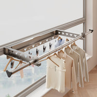 Asciugatrice da parete Garvee, estensibile 62,3-115 cm, bianco, salvaspazio, con 7 clip, per uso interno ed esterno