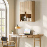 Garvee Mobiletto Da Bagno In Legno Flutato 23"x29" - Ripiano Regolabile, Cerniere Ammortizzate - Particelle, Finitura Naturale, Armadietto Sopra WC Moderno