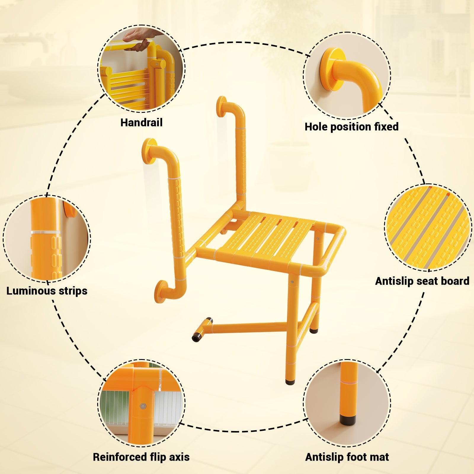 Sedile per doccia pieghevole Garvee, sgabello per doccia a parete, sedile per doccia pieghevole, sedia da bagno, sedia da doccia salvaspazio, sgabello antiscivolo per anziani, bambini e disabili, fino a 150 kg