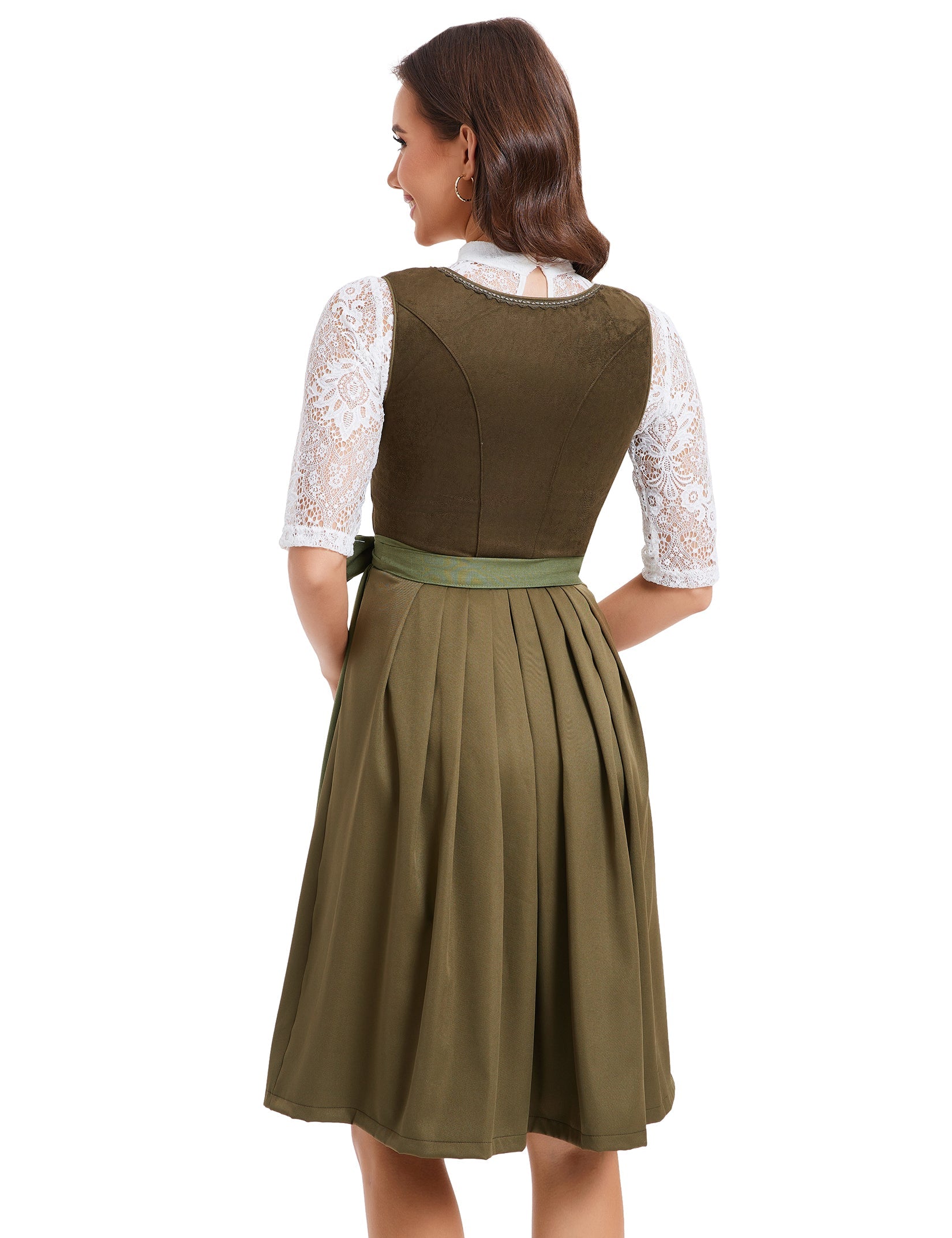Garvee Dirndl Midi Dirndl da donna, set completo da 3 pezzi, abbigliamento tradizionale per l'Oktoberfest, taglie 36-48, verde militare