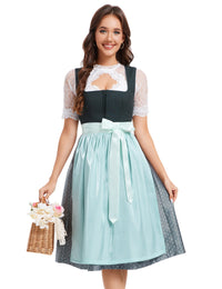 Garvee Dirndl - Abito tradizionale midi da donna in jacquard, set da 3 pezzi per l'Oktoberfest, verde scuro, taglie 36-52
