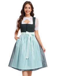 Garvee Dirndl - Abito tradizionale midi da donna in jacquard, set da 3 pezzi per l'Oktoberfest, verde scuro, taglie 36-52