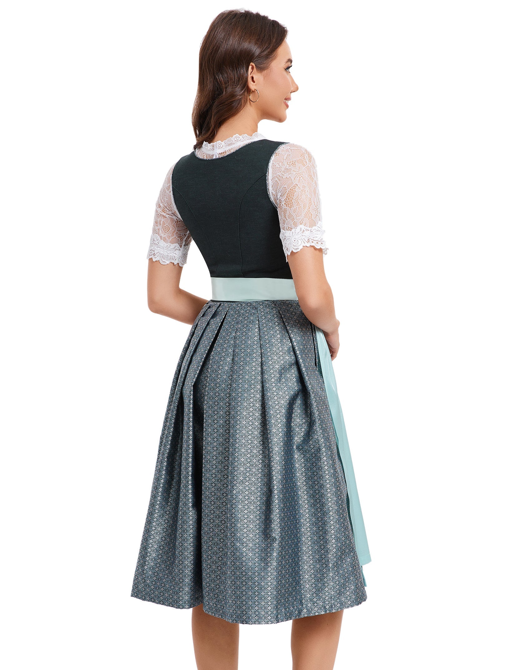 Garvee Dirndl - Abito tradizionale midi da donna, in jacquard, stile tradizionale, set da 3 pezzi per l'Oktoberfest, verde scuro, taglia 48