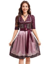 Garvee Dirndl Abito tradizionale da donna in jacquard rosso vino Dirndl Abito midi Oktoberfest Taglia 48 Rosso Bordeaux Rosa scuro