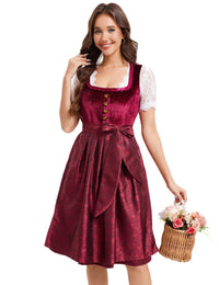 Garvee Dirndl Abito tradizionale da donna in velluto midi, Dirndl, vestito Oktoberfest, bordeaux, taglia 46