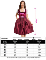 Garvee Dirndl Abito tradizionale da donna in velluto midi, Dirndl, vestito bordeaux, taglia 46