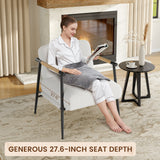 Sedia moderna Garvee Comfy Chair con struttura in metallo e anima a molle, tessuto Teddy, braccioli in legno, piedini regolabili per soggiorno/camera da letto