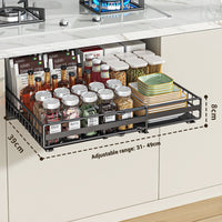 Garvee Organizer estensibile per armadietti con 3 guide regolabili, acciaio al carbonio, per cucina e bagno, 31-49 cm, nero