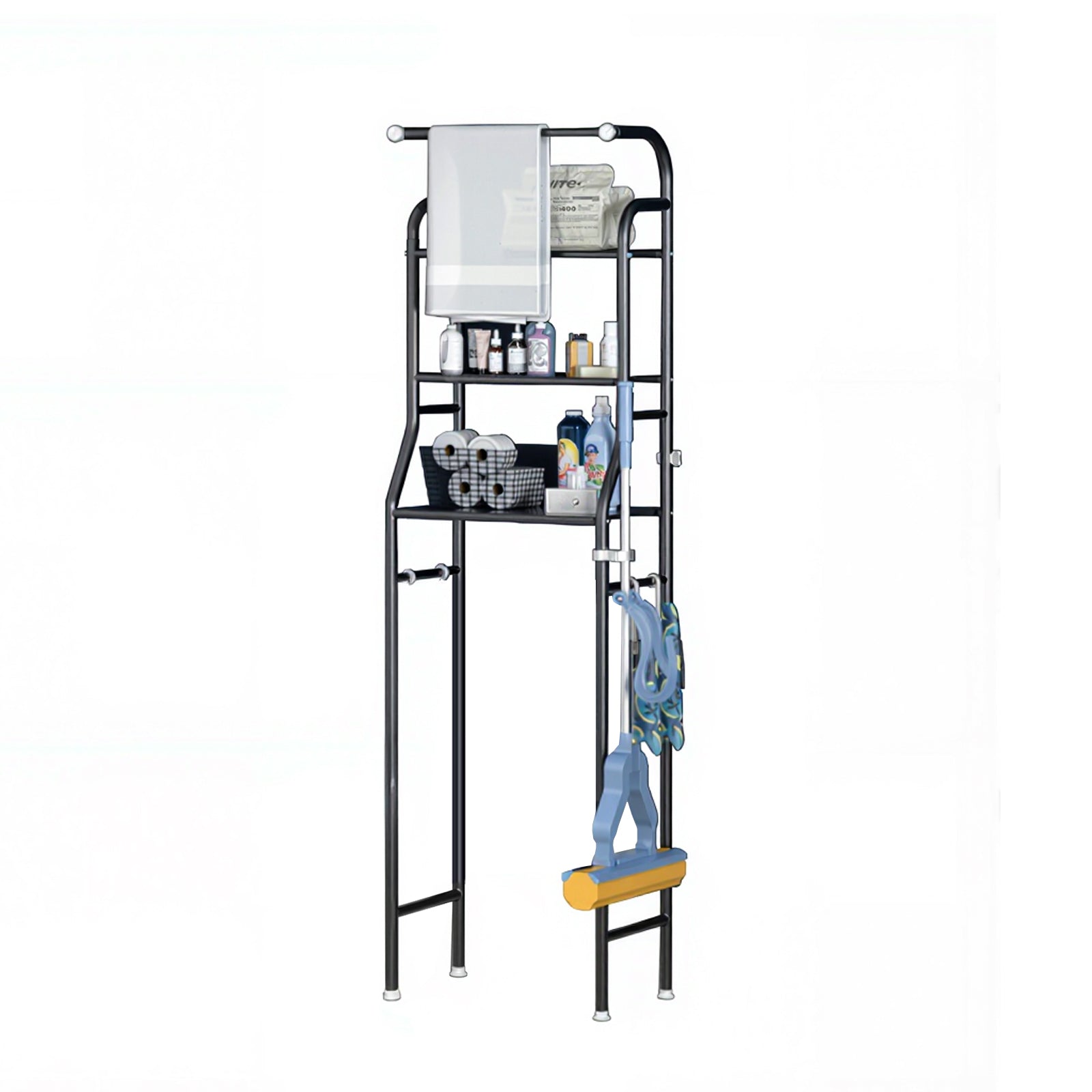 Scaffale per WC Garvee, 3 ripiani sopra il WC, ripiano per lavatrice in metallo, mobiletto salvaspazio per bagno, WC, lavanderia, 47 x 25 x 160 cm, bianco