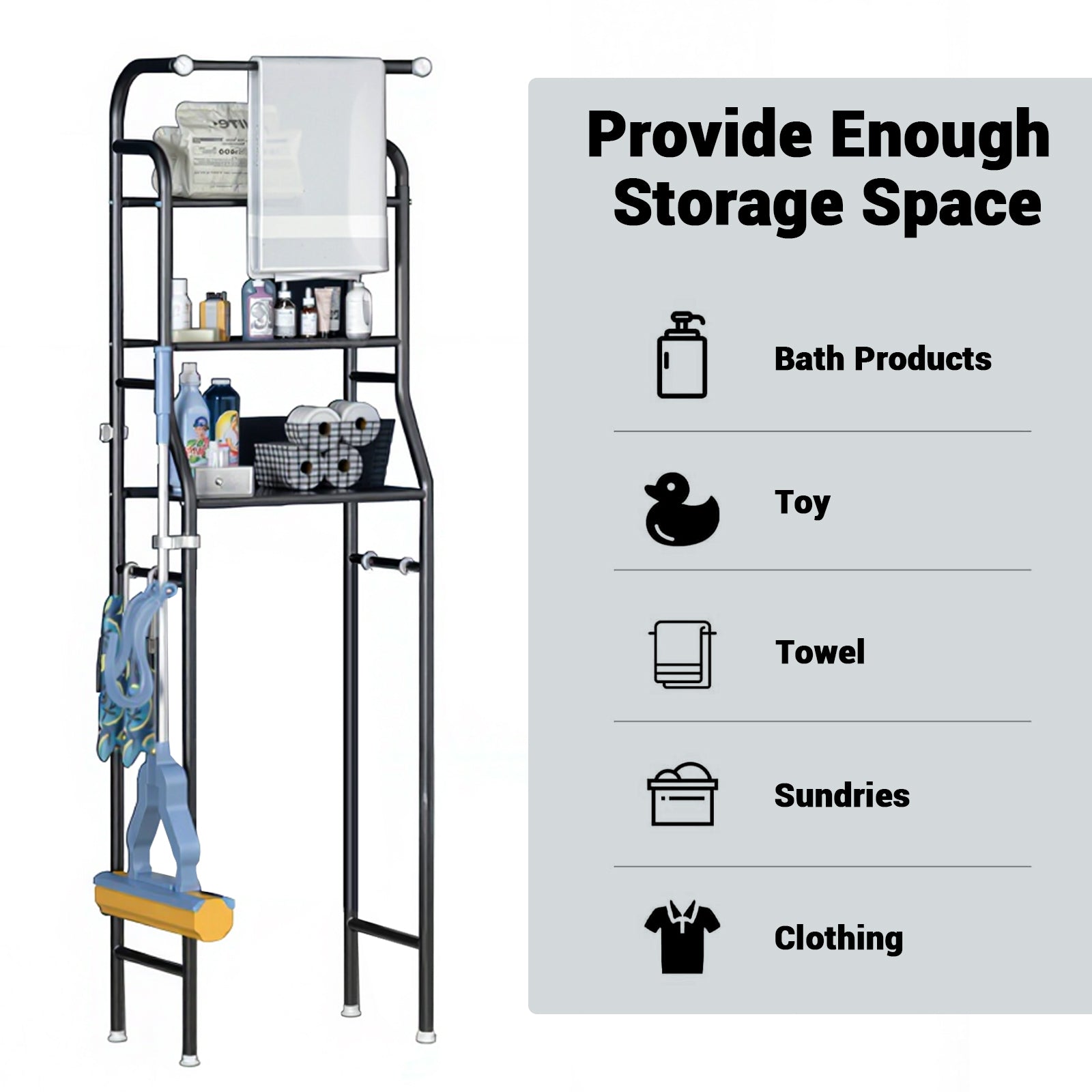 Scaffale per WC Garvee, 3 ripiani sopra il WC, ripiano per lavatrice in metallo, mobiletto salvaspazio per bagno, WC, lavanderia, 47 x 25 x 160 cm, bianco