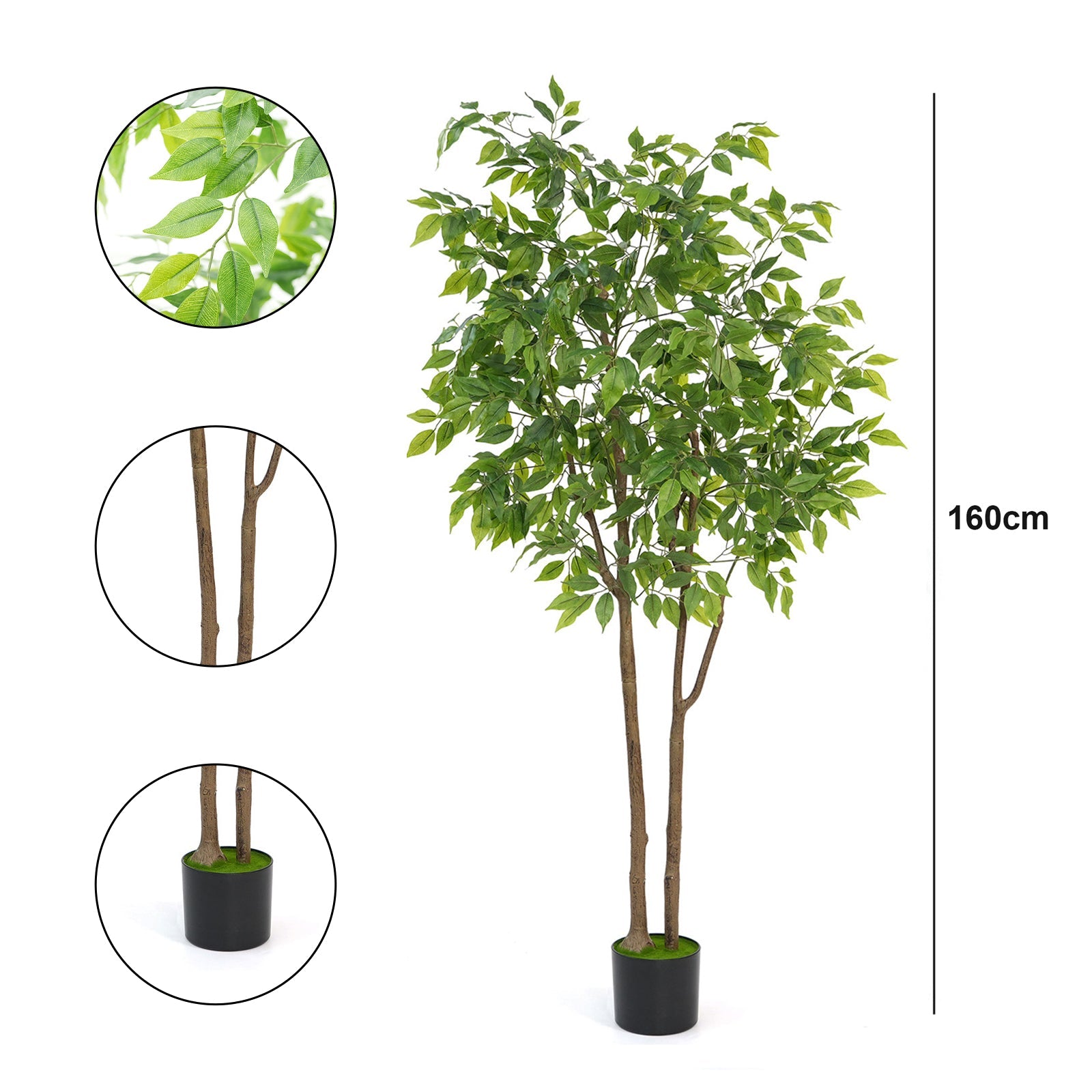 Pianta di ficus artificiale Garvee da 160 cm con vaso per decorare ufficio e soggiorno, verde