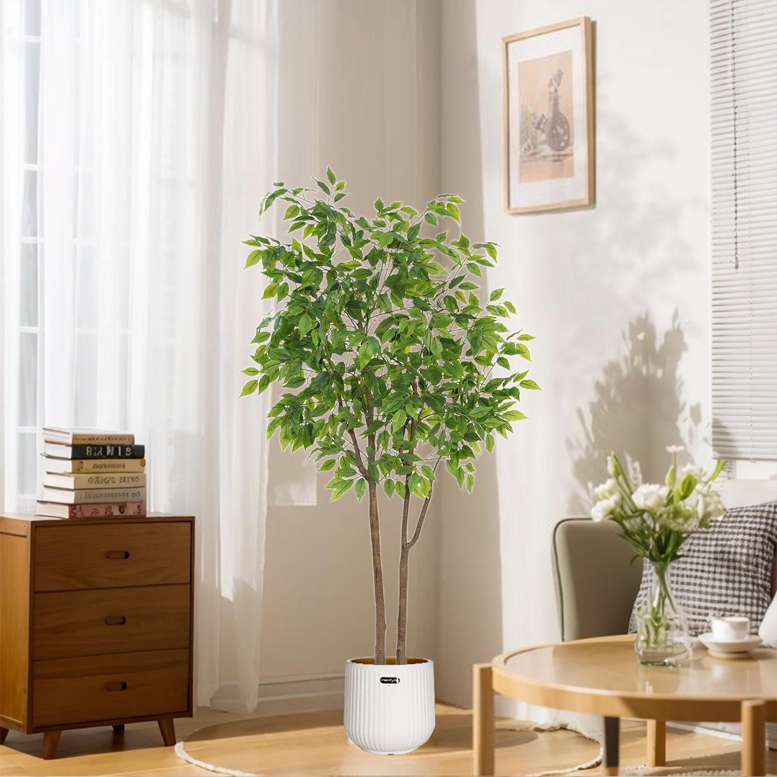 Pianta di ficus artificiale Garvee da 160 cm con vaso per decorare ufficio e soggiorno, verde