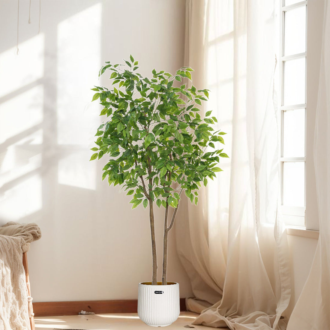 Pianta di ficus artificiale Garvee da 160 cm con vaso per decorare ufficio e soggiorno, verde