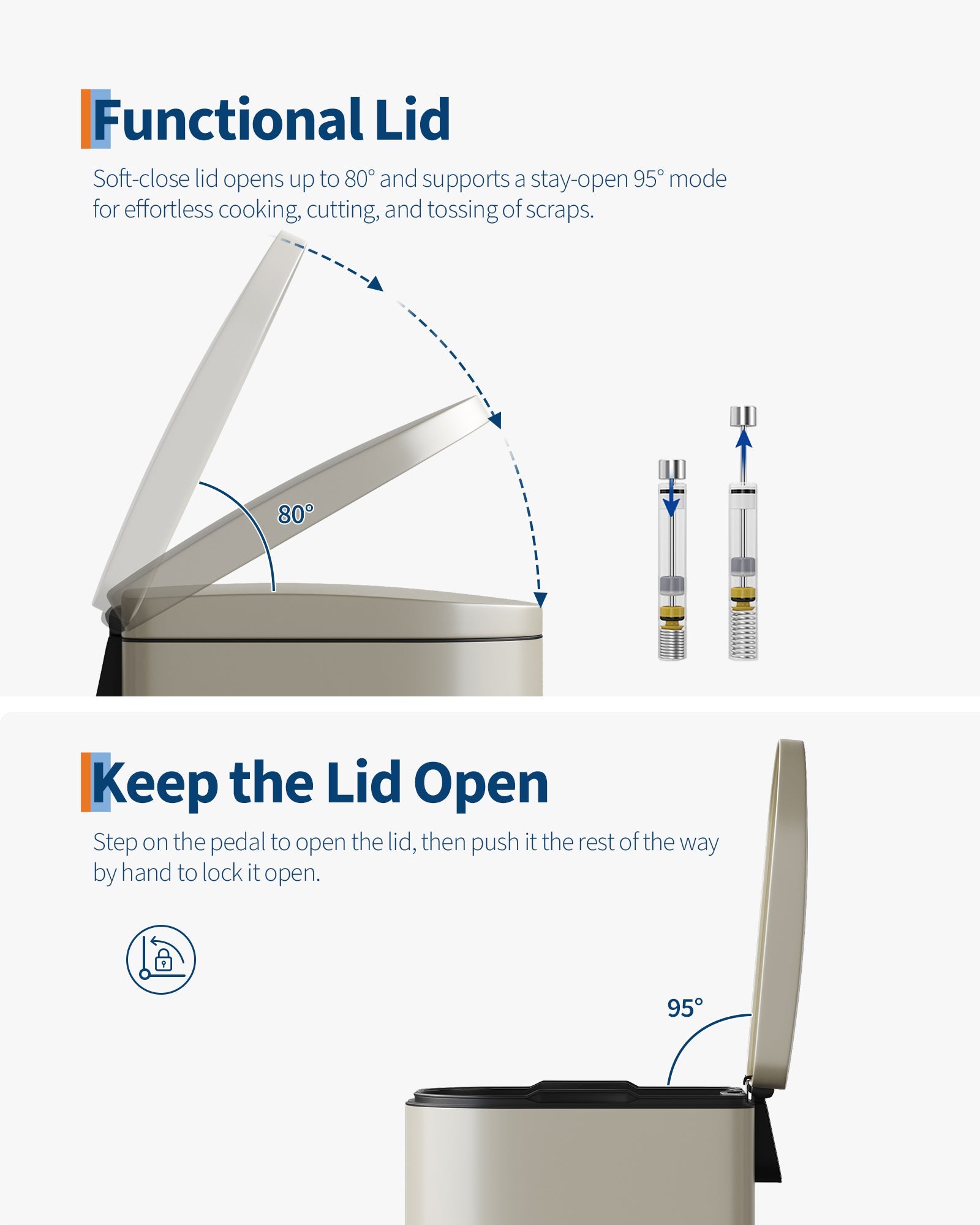 Pattumiera per bagno Garvee in metallo da 10 litri con coperchio, sottile, impermeabile, secchio interno con chiusura ammortizzata, beige sabbia, per camera da letto e bagno