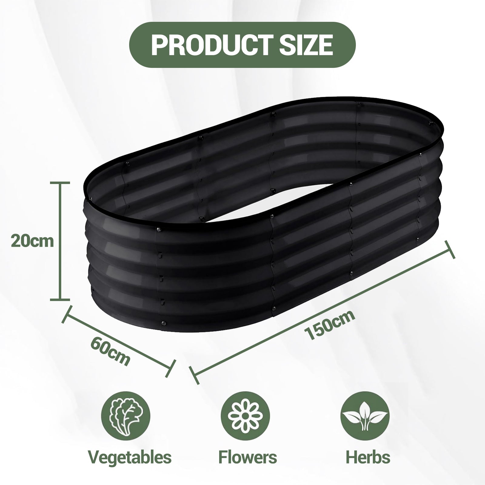 Letto rialzato da giardino Garvee, letto rialzato in metallo nero 150x60 cm, acciaio zincato per piante da giardino all'aperto