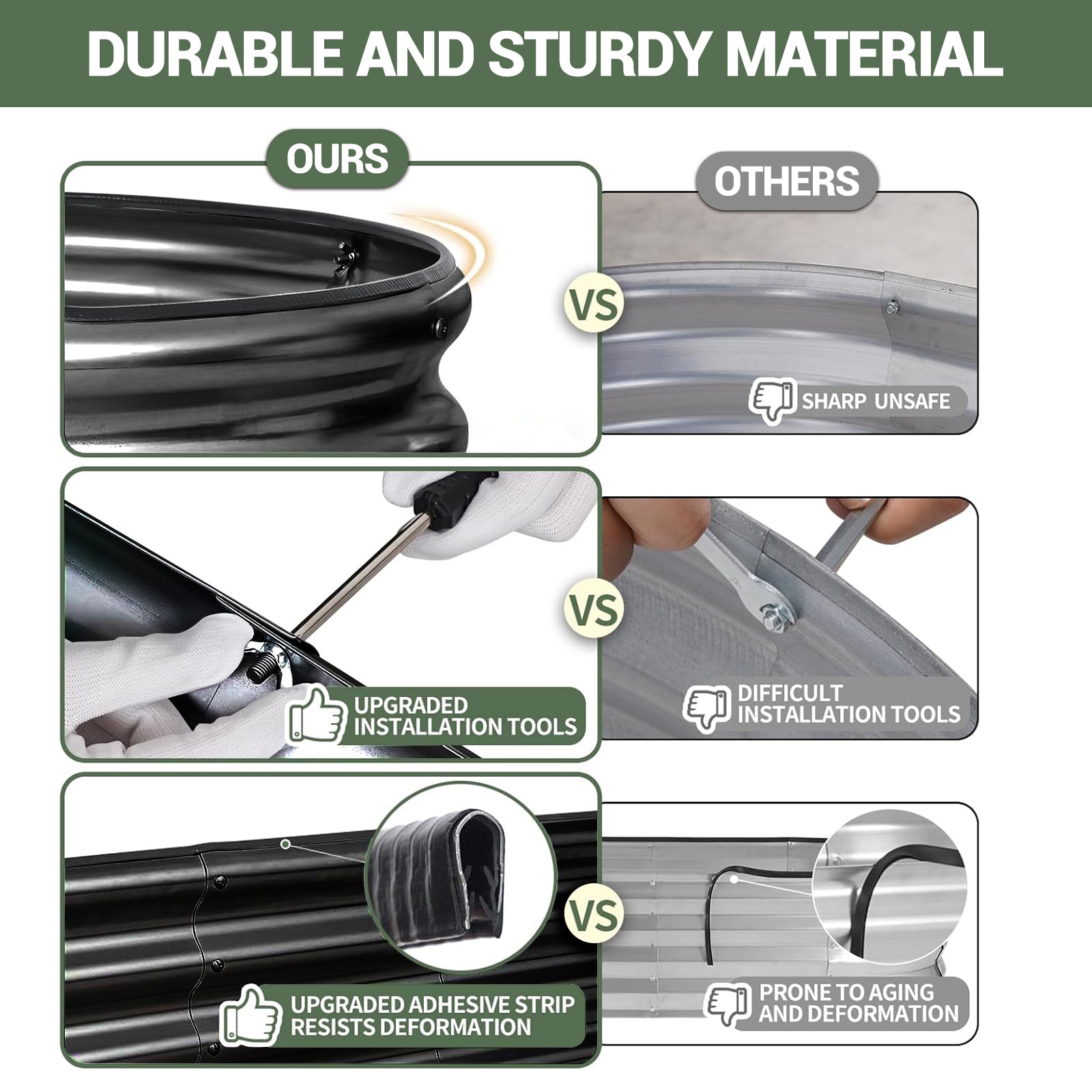 Letto rialzato da giardino Garvee, letto rialzato in metallo nero 150x60 cm, acciaio zincato per piante da giardino all'aperto