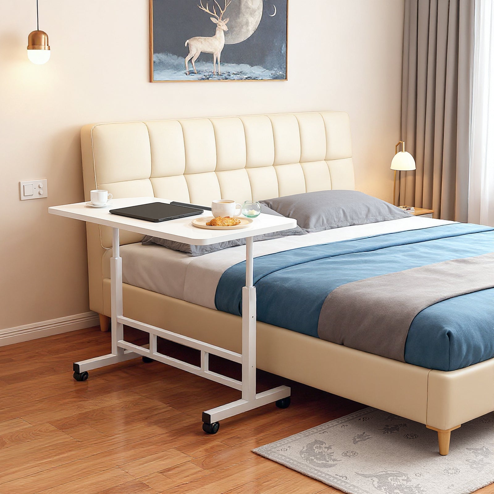 Scrivania mobile Garvee regolabile in altezza con ruote per ufficio, soggiorno, camera da letto, 80x40 cm, nero