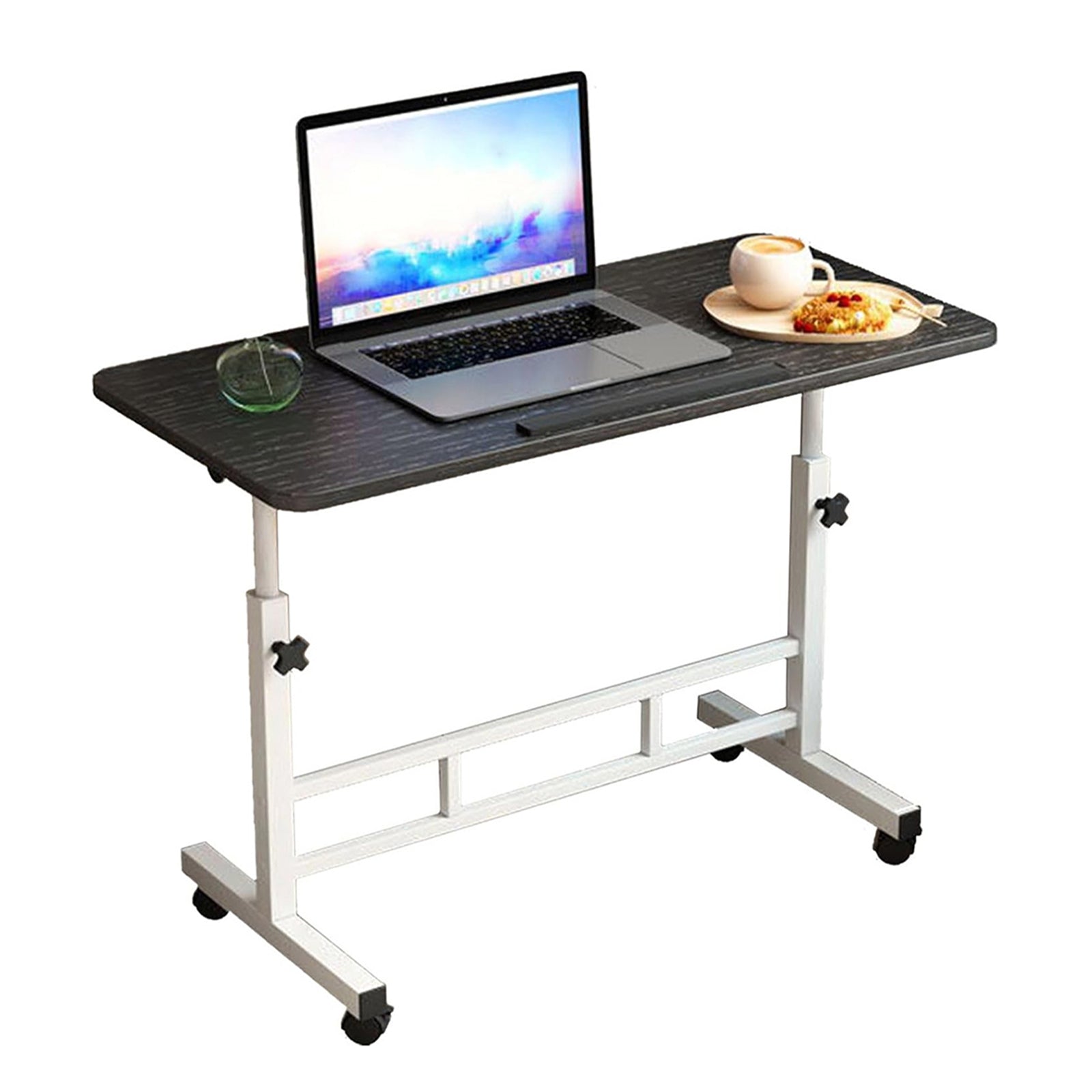 Scrivania mobile Garvee regolabile in altezza con ruote per ufficio, soggiorno, camera da letto, 80x40 cm, bianco