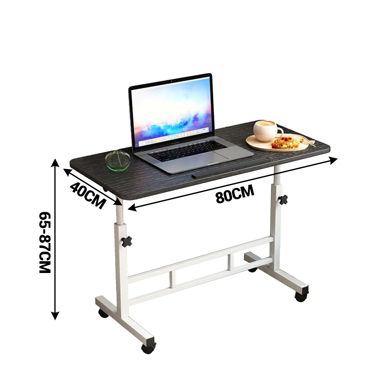 Scrivania mobile Garvee regolabile in altezza con ruote per ufficio, soggiorno, camera da letto, 80x40 cm, nero