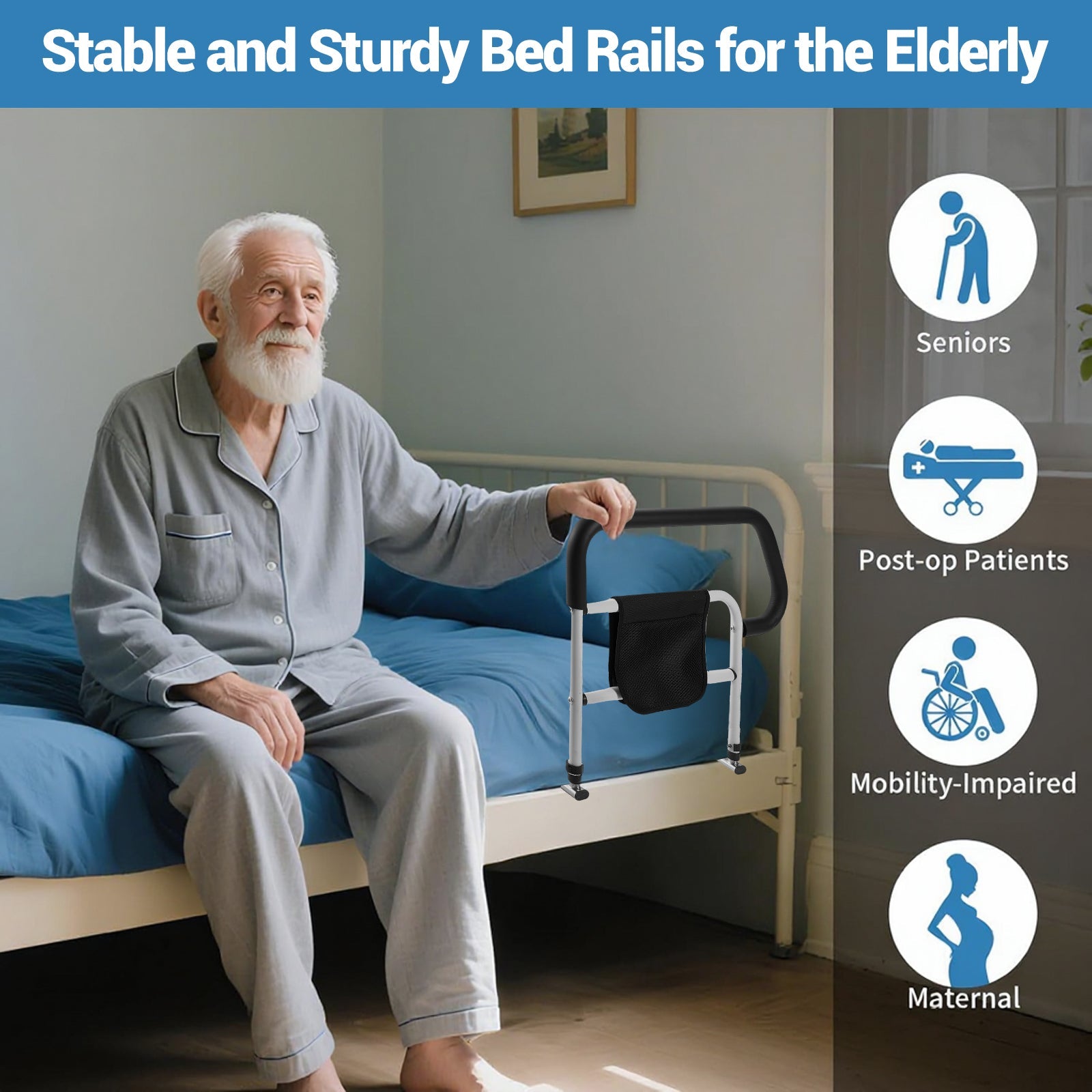 Garvee Supporto per sponda letto per adulti con tasca per anziani 56,5x56x46,5 cm Nero