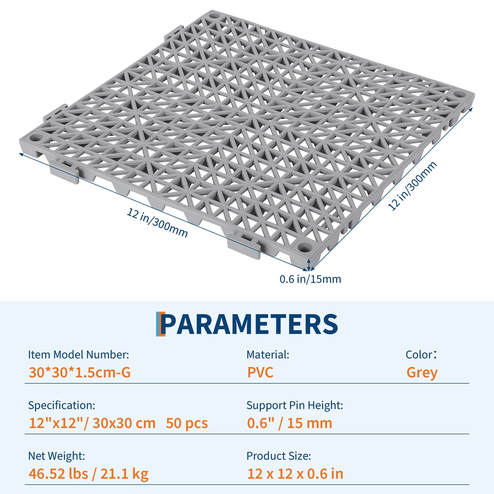 Tappetini di drenaggio modulari in PVC Garvee, set da 50 pezzi, 12"x12", antiscivolo, resistenti, per garage, giardino, piscina, neri