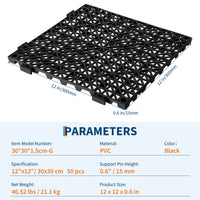 Tappetini di drenaggio in PVC Garvee modulari ad incastro, 50 pezzi, 12x12 pollici, neri, per garage, giardino, piscina, esterni, antiscivolo, durevoli