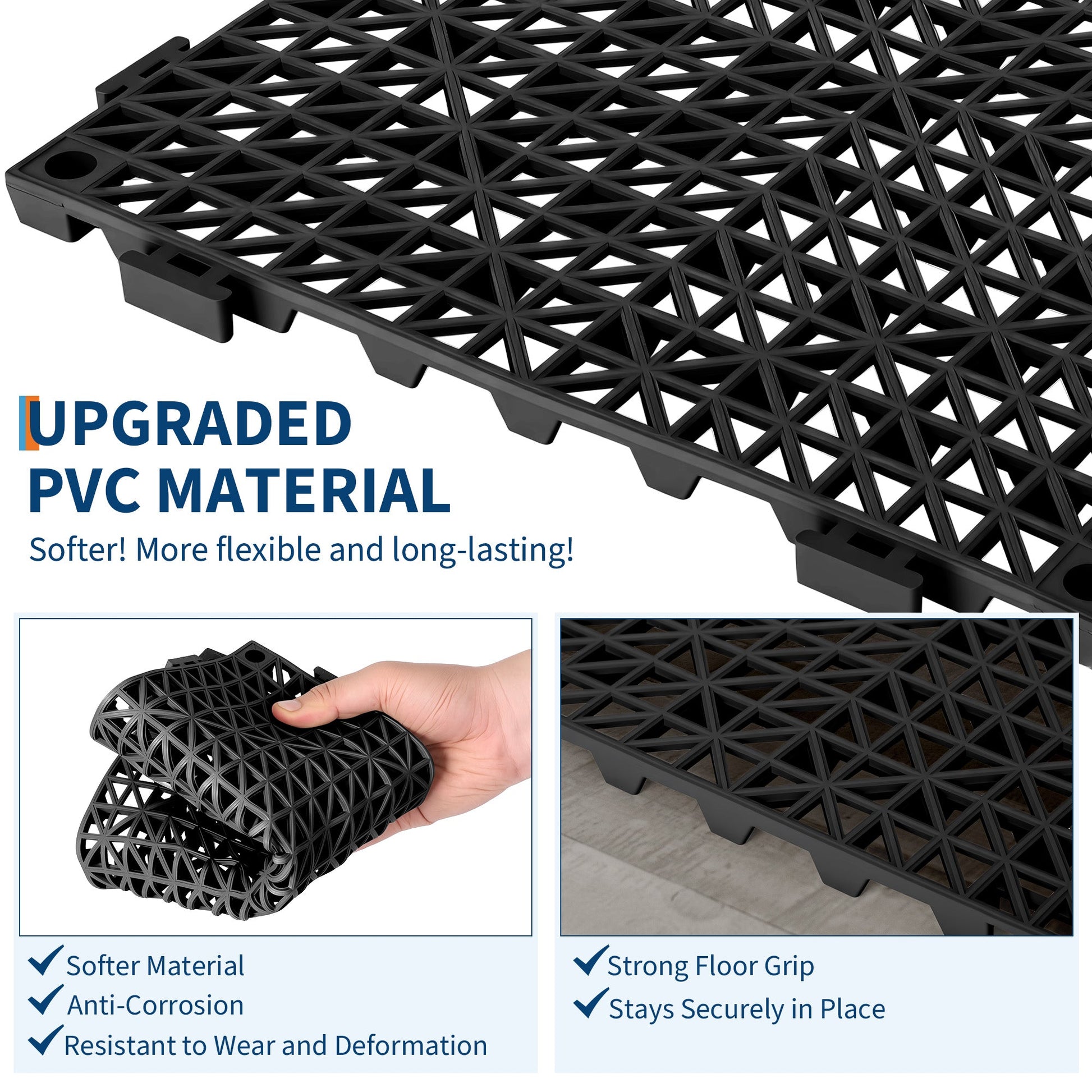 Tappetini di drenaggio in PVC Garvee modulari ad incastro, 50 pezzi, 12x12 pollici, neri, per garage, giardino, piscina, esterni, antiscivolo, durevoli