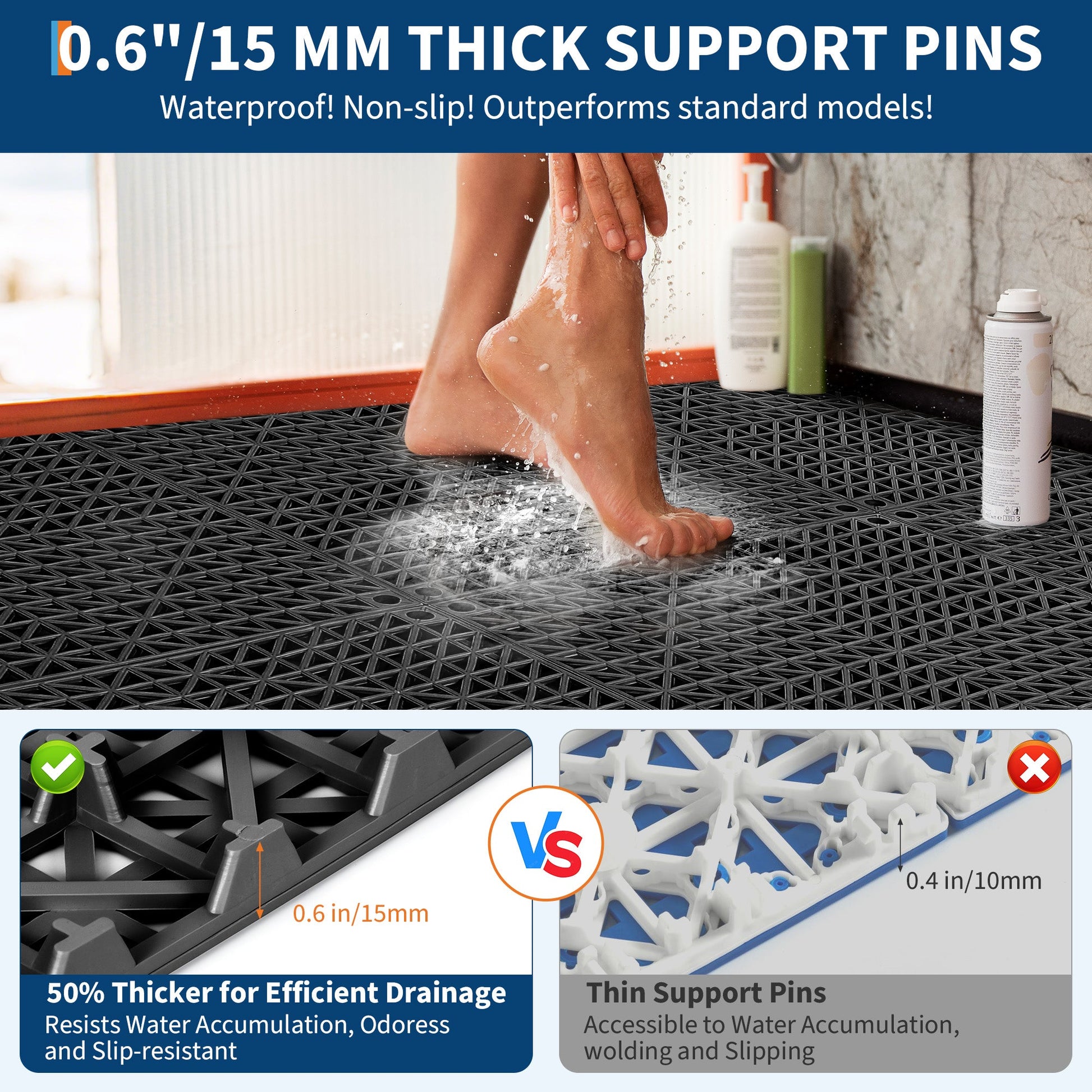 Tappetini di drenaggio in PVC Garvee modulari ad incastro, 50 pezzi, 12x12 pollici, neri, per garage, giardino, piscina, esterni, antiscivolo, durevoli