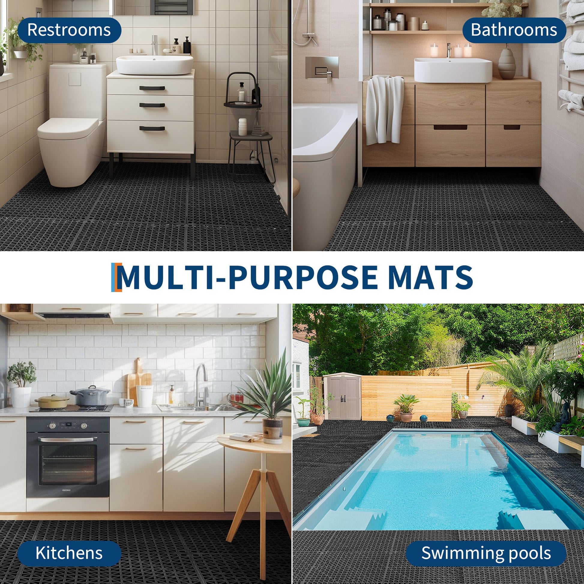 Tappetini di drenaggio in PVC Garvee modulari ad incastro, 50 pezzi, 12x12 pollici, neri, per garage, giardino, piscina, esterni, antiscivolo, durevoli