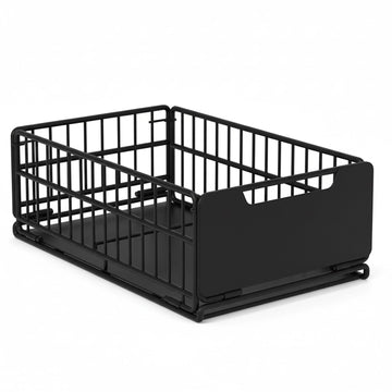 Garvee, cassetto pieghevole ed estensibile, organizer per armadio scalabile, cestino portaoggetti in metallo per dispensa e bagno, non richiede fori, 43 x 25 x 18 cm, nero