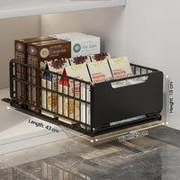 Garvee, cassetto pieghevole ed estensibile, organizer per armadio scalabile, cestino portaoggetti in metallo per dispensa e bagno, non richiede fori, 43 x 25 x 18 cm, nero