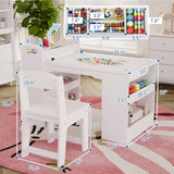 Garvee Tavolo da Disegno per Bambini con 2 Sedie, Legno Sicuro, Ampio Spazio di Archiviazione, Casa e Asilo, Dimensioni Adatte, Colore Naturale - Bianco3