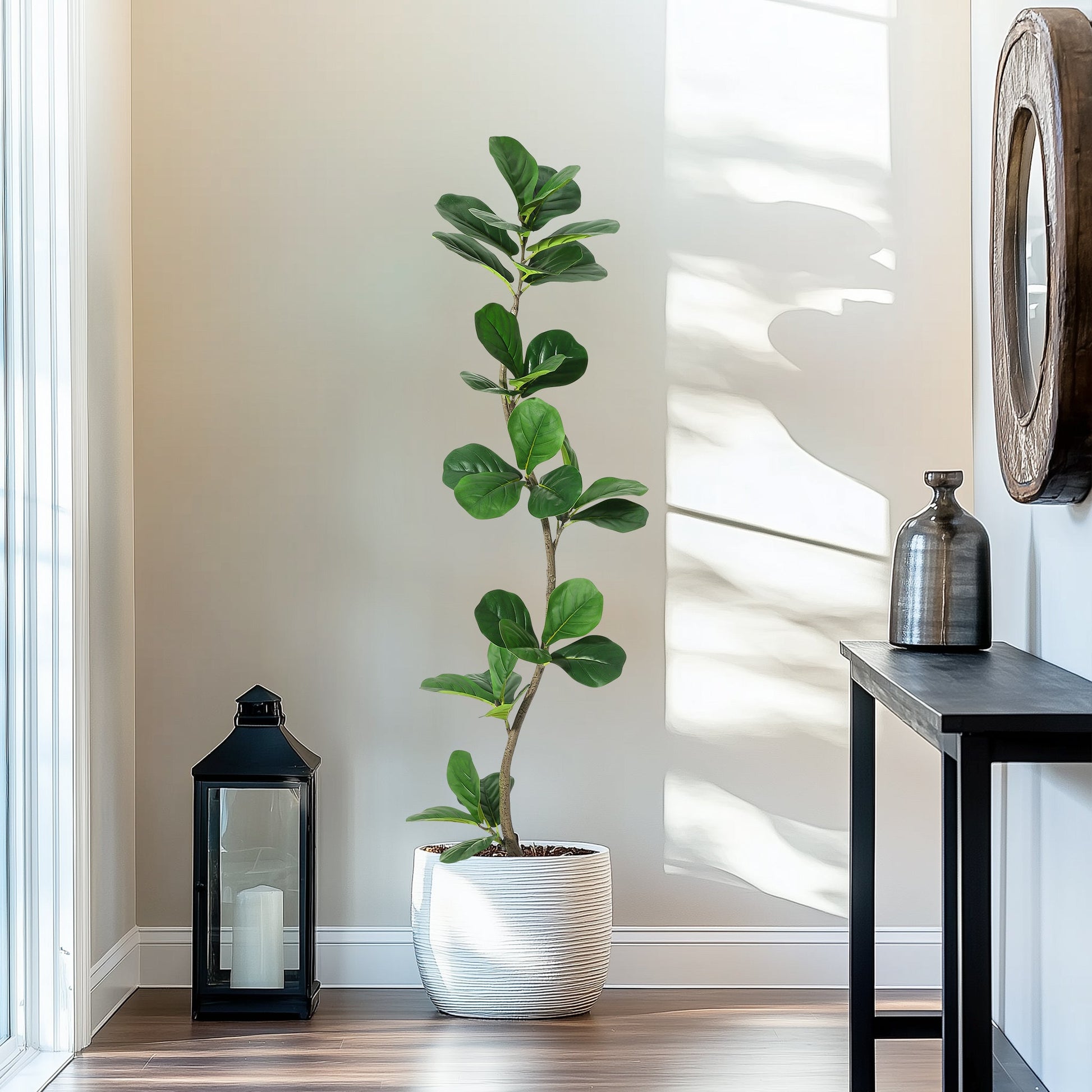 Albero artificiale Garvee Ficus Lyrata da 5 piedi con 36 foglie e vaso di cemento nero per la decorazione di casa e ufficio