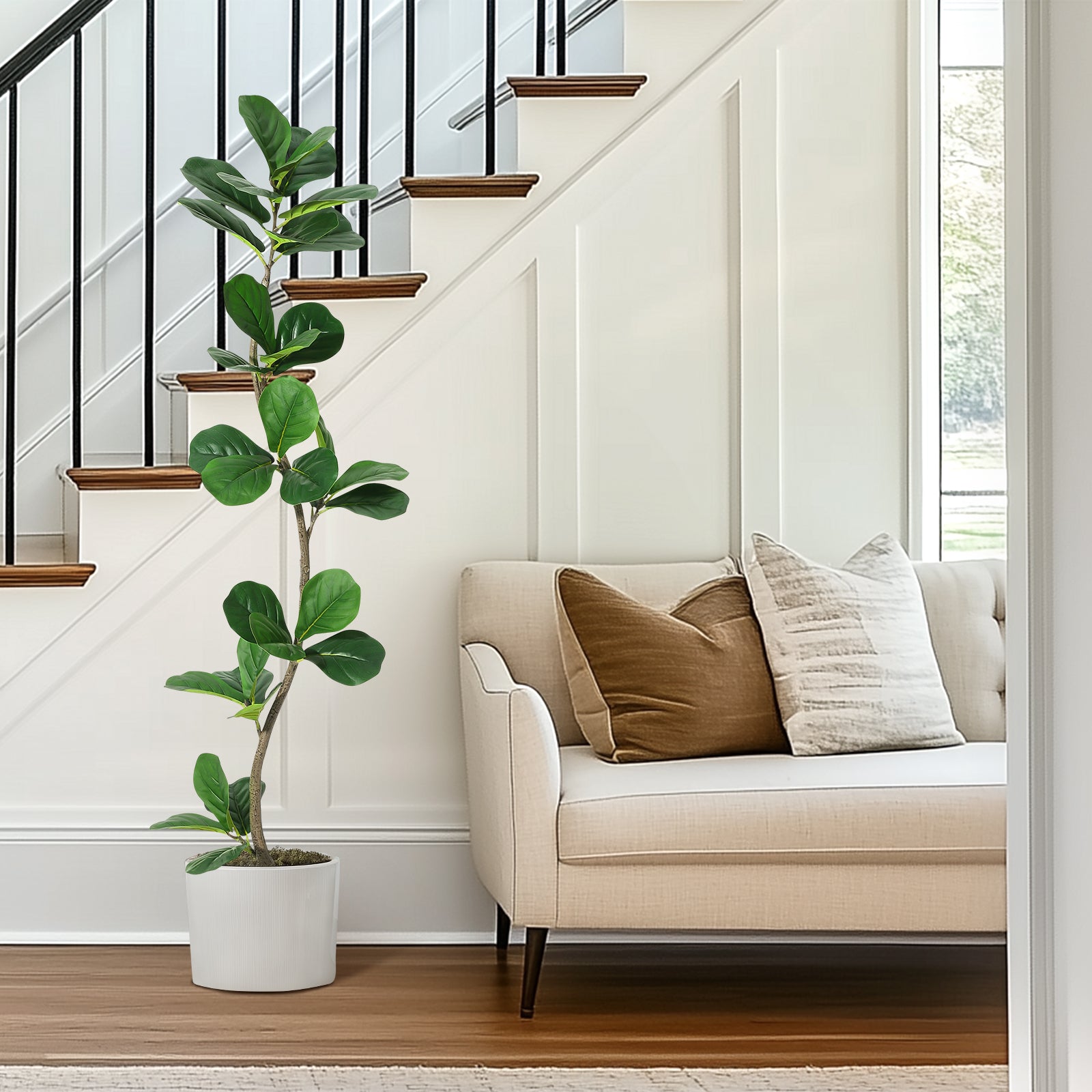 Albero artificiale Garvee Ficus Lyrata da 5 piedi con 36 foglie e vaso di cemento nero per la decorazione di casa e ufficio