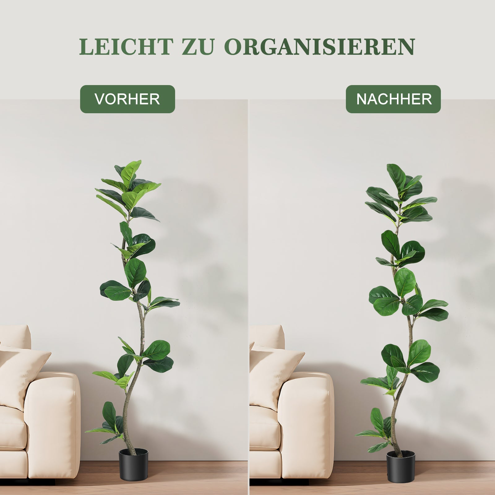 Albero artificiale Garvee Ficus Lyrata da 5 piedi con 36 foglie e vaso di cemento nero per la decorazione di casa e ufficio