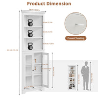 Mobiletto angolare alto Garvee da 64" con 2 ante in vetro e ripiani regolabili per soggiorno e cucina, bianco, salvaspazio