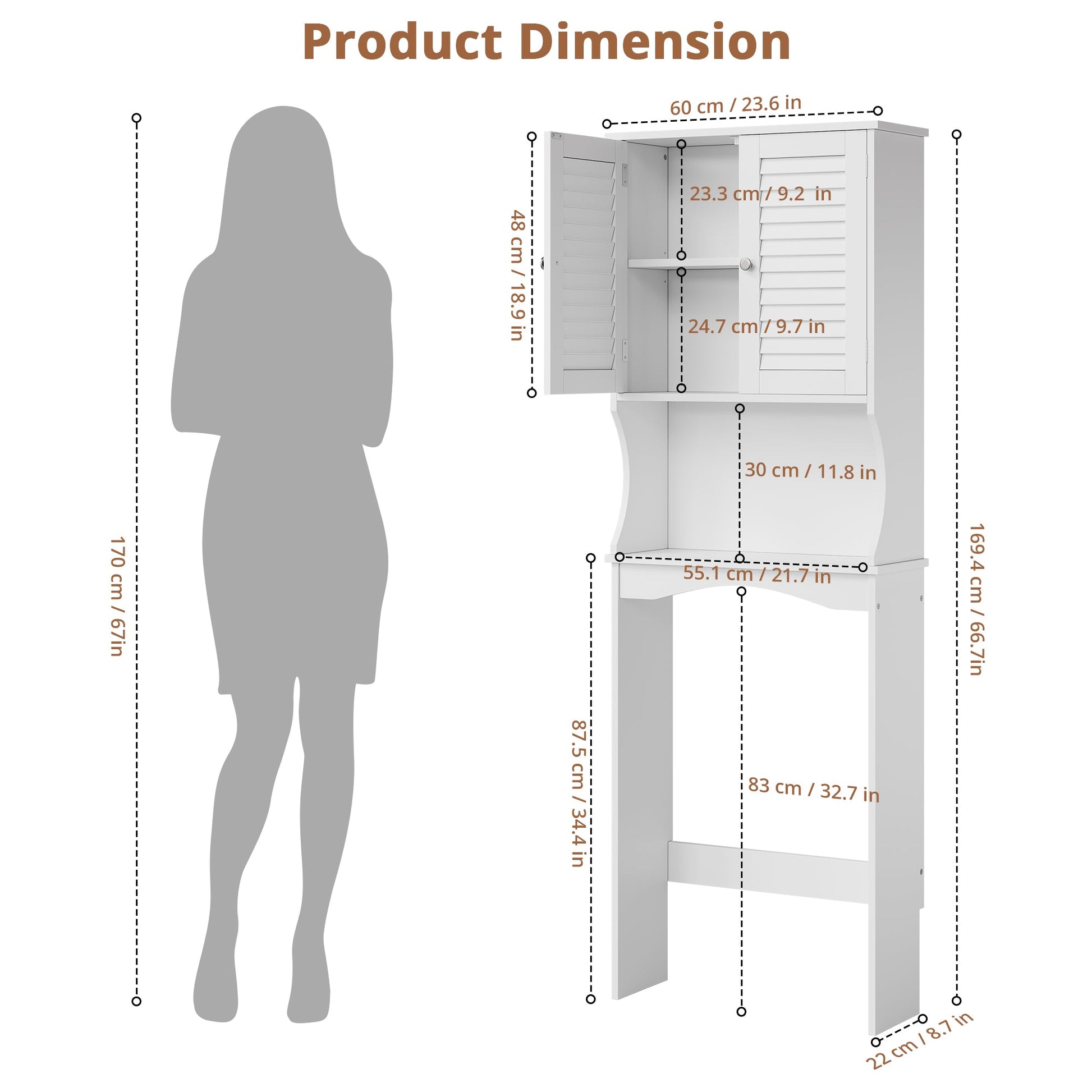 Mobiletto portaoggetti sopra il WC Garvee, 3 ripiani con ripiani regolabili, per bagni, bianco, salvaspazio