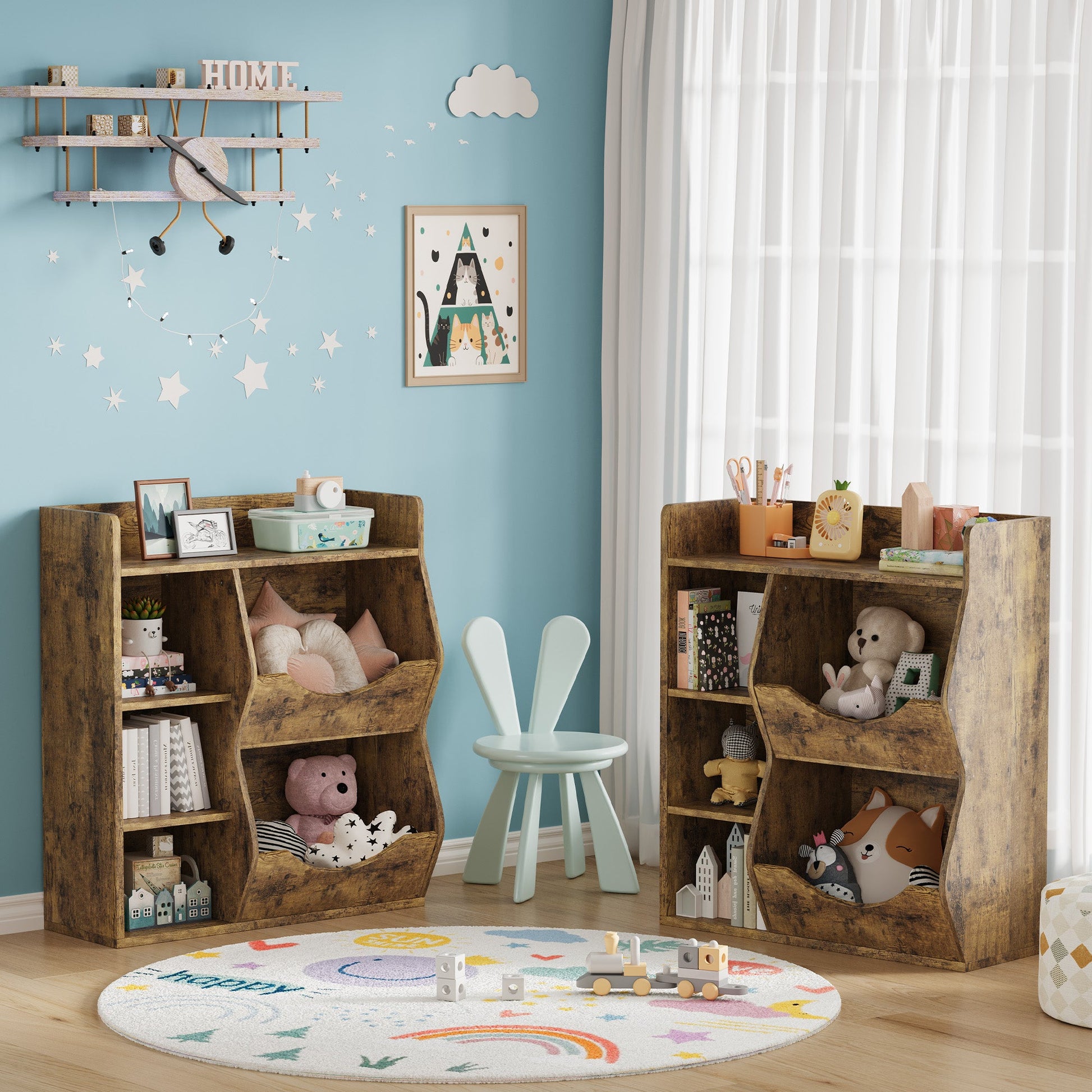 Scaffale portagiochi per bambini Garvee a 3 ripiani con 5 scomparti, MDF robusto, multifunzionale per camera da letto e cameretta, bianco compatto