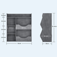 Scaffale portagiochi per bambini Garvee a 3 ripiani con 5 scomparti, bifacciale, grigio, per camera da letto e cameretta dei bambini, robusto MDF, versatile