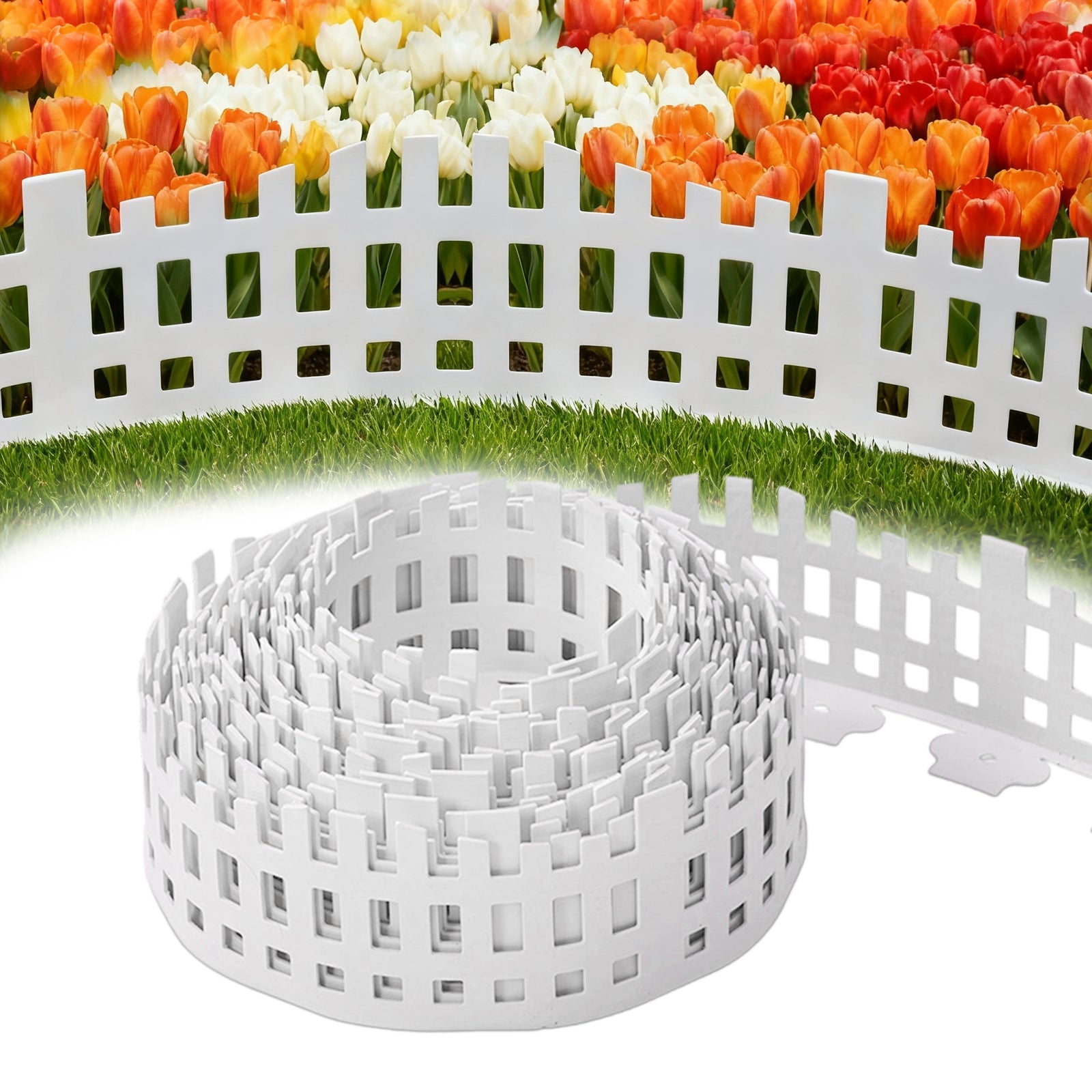 Bordatura per prato Garvee da 10 m con 30 picchetti di ancoraggio, flessibile, resistente alle intemperie, in plastica, alta 13 cm, bianca, per giardino, vialetti, aiuole