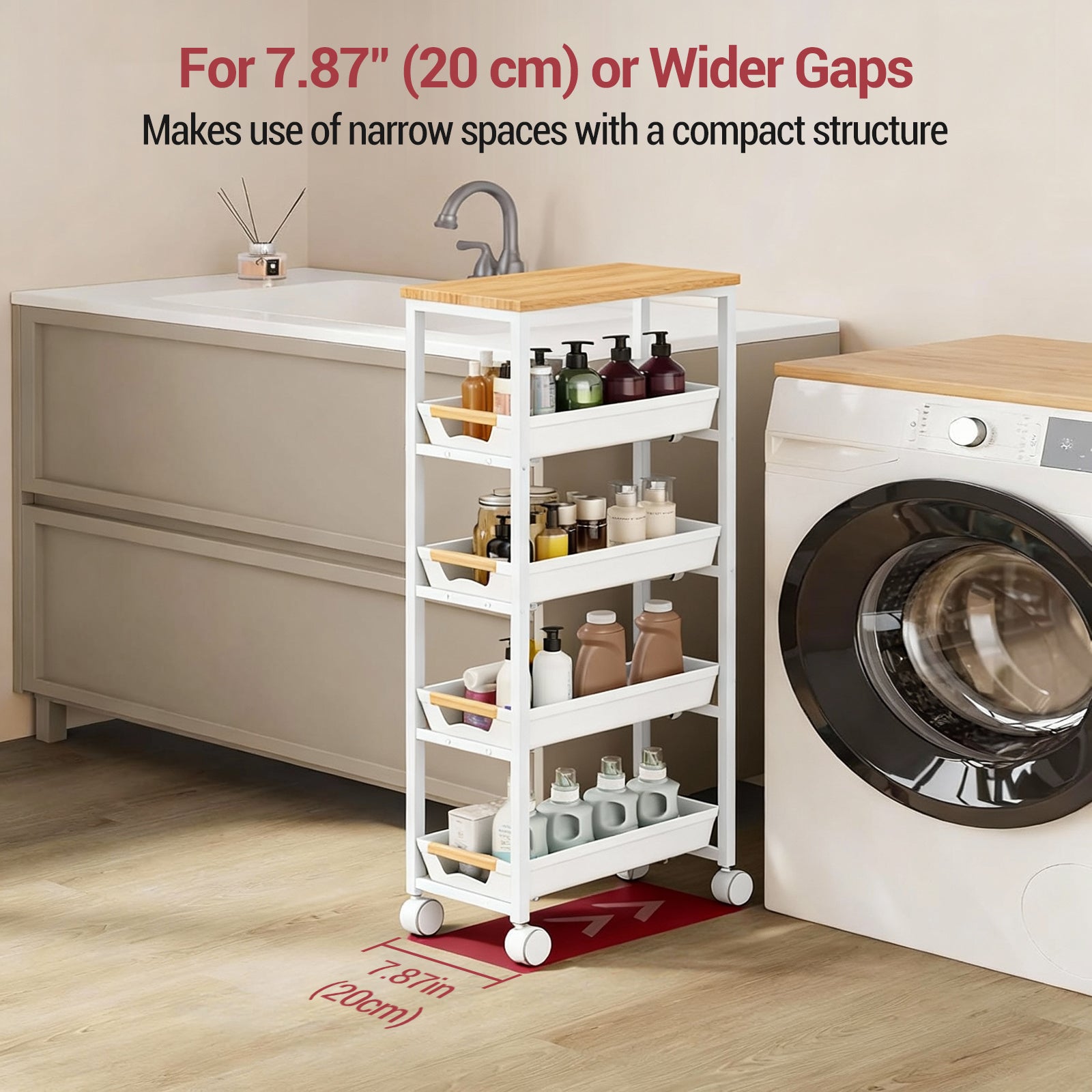 Carrello da cucina Garvee, 5 ripiani, in metallo con piano in legno, per cucina e bagno, mobile, regolabile, robusto, 4 ruote, stile vintage