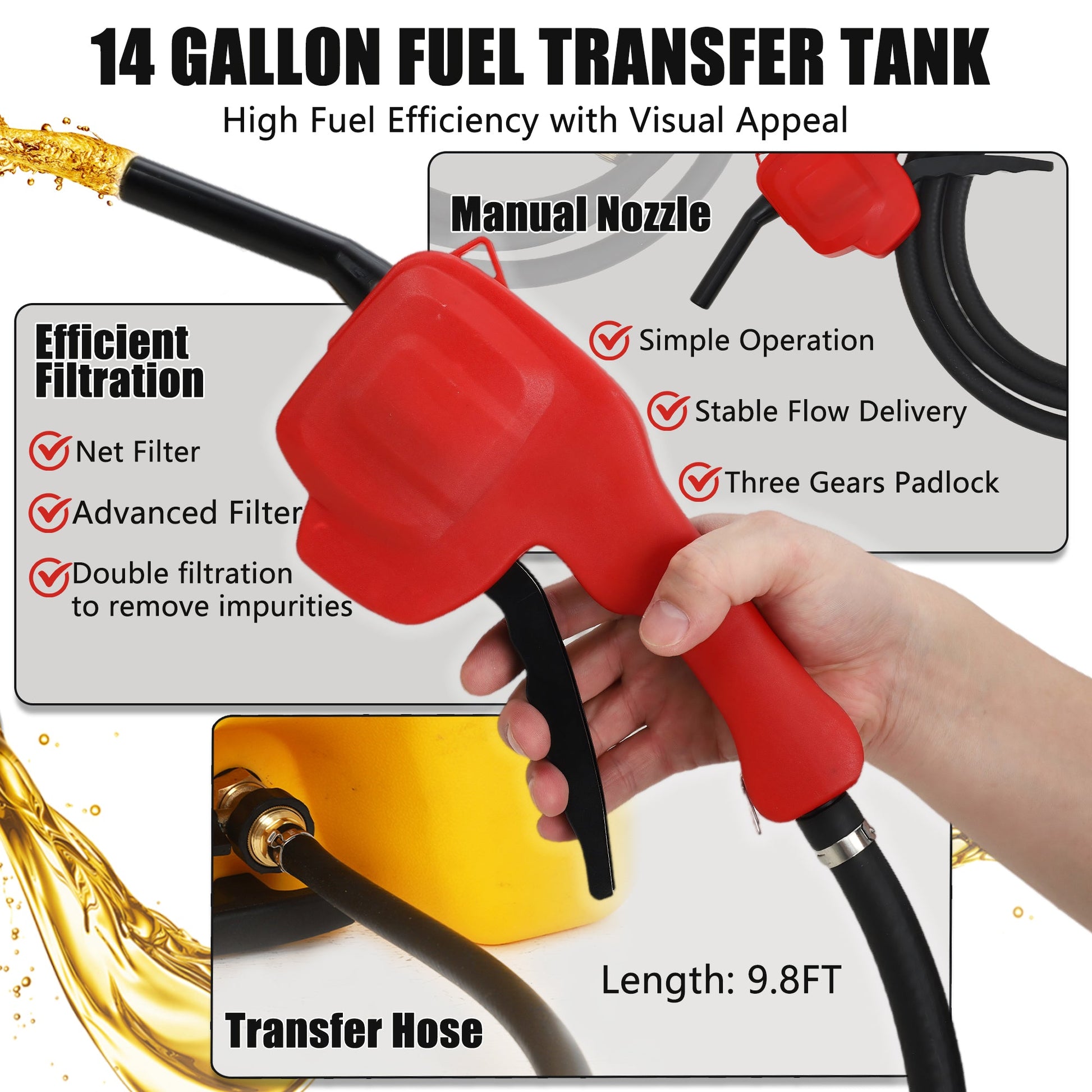 Serbatoio di carburante portatile Garvee da 14 galloni con pompa per tosaerba e barche, 57 litri, HDPE, resistente ai raggi UV