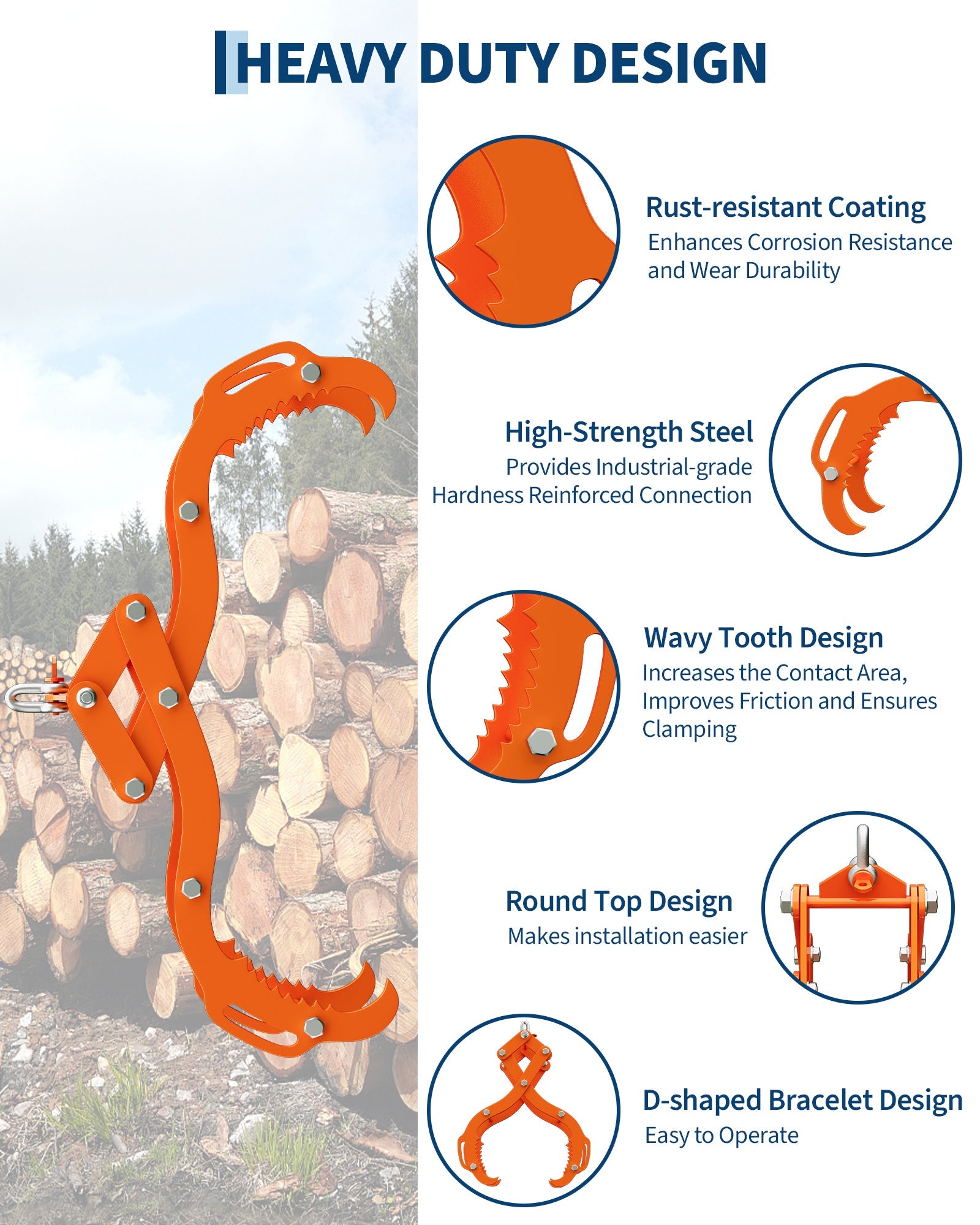 Pinza per tronchi Garvee da 36" a 4 artigli verniciata a polvere per trattori, camion, ATV, forestale, acciaio arancione da 36 pollici